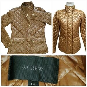 J. Crew Collection Down Puffer Bomber‎ Jacket Size XS carmel metallic quilted